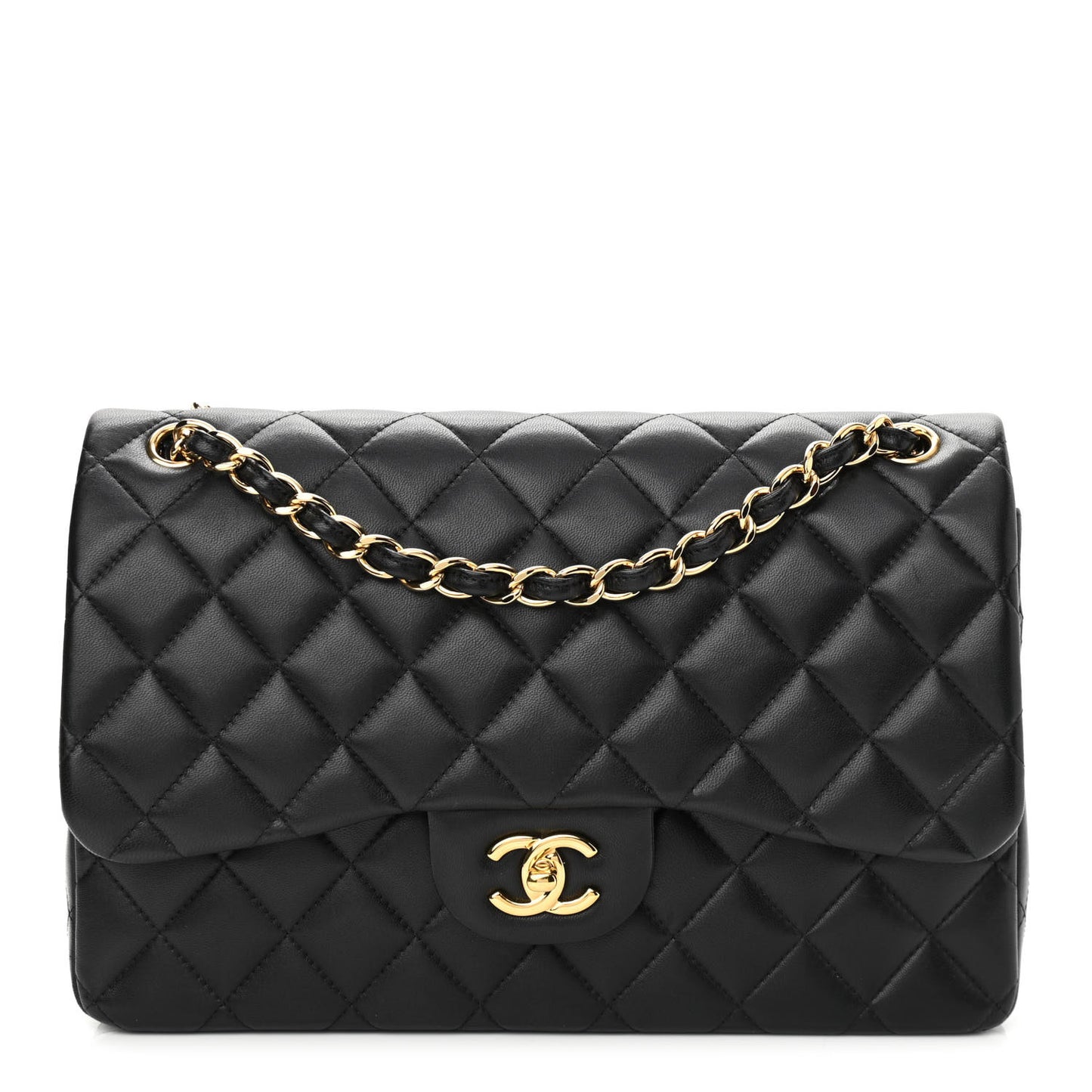 Lambskin Quilted Jumbo Double Flap Black