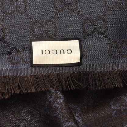 Gucci Wool Silk Monogram GGWeb Fringe Shawl Navy Blue 4 of 4