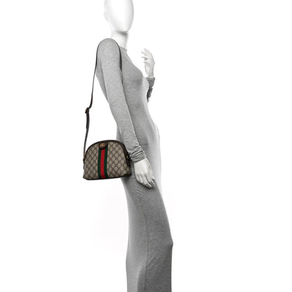 Gucci GG Supreme Monogram Textured Dollar Calfskin Web Small Ophidia Dome Shoulder Bag Beige Ebony New Acero 2 of 11