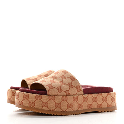 Gucci Canvas GG Monogram Angelina Platform Slide Sandals 38.5 Beige Ruggine 3 of 14