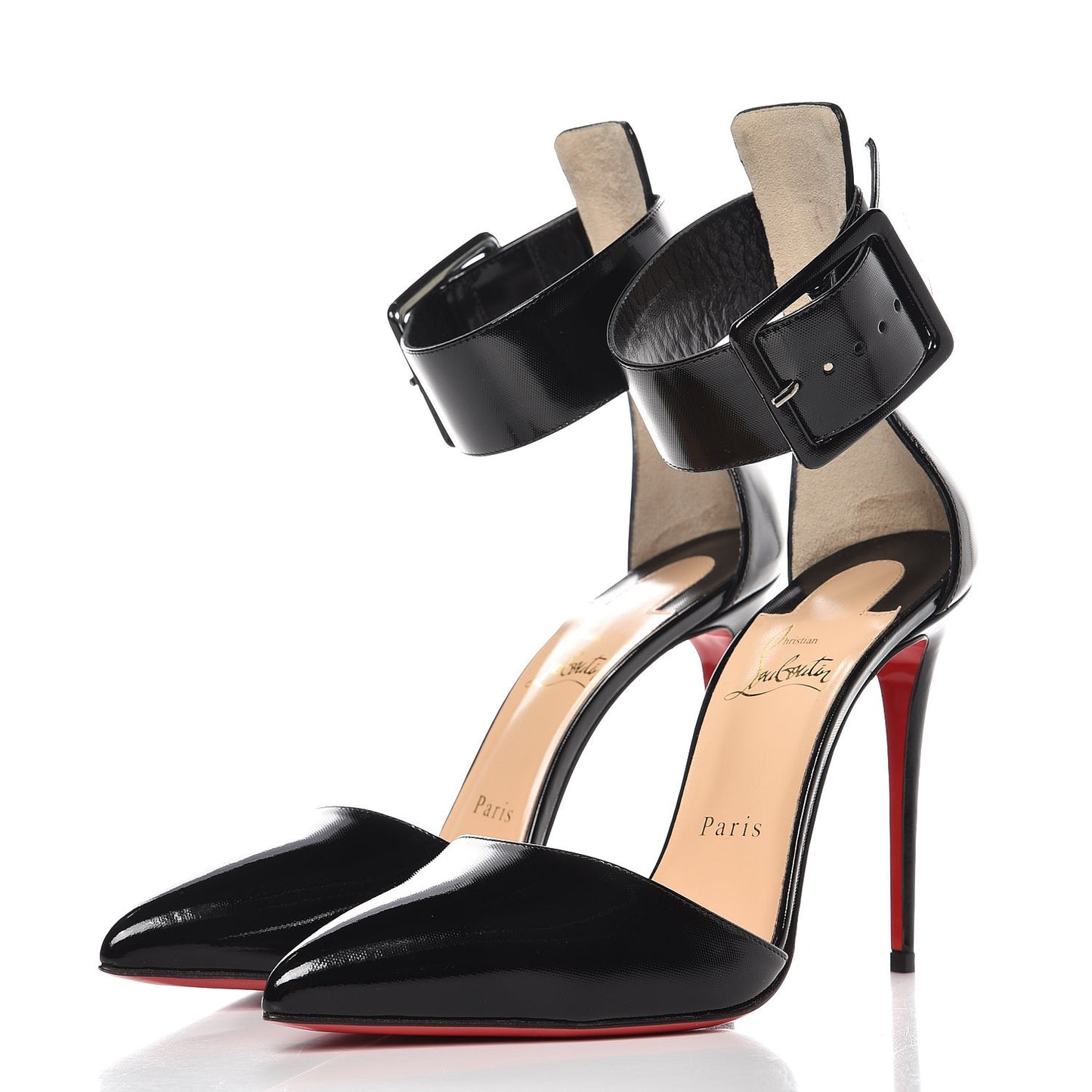 Patent Vinyl Harler 100 Ankle Strap Pumps 39 Black