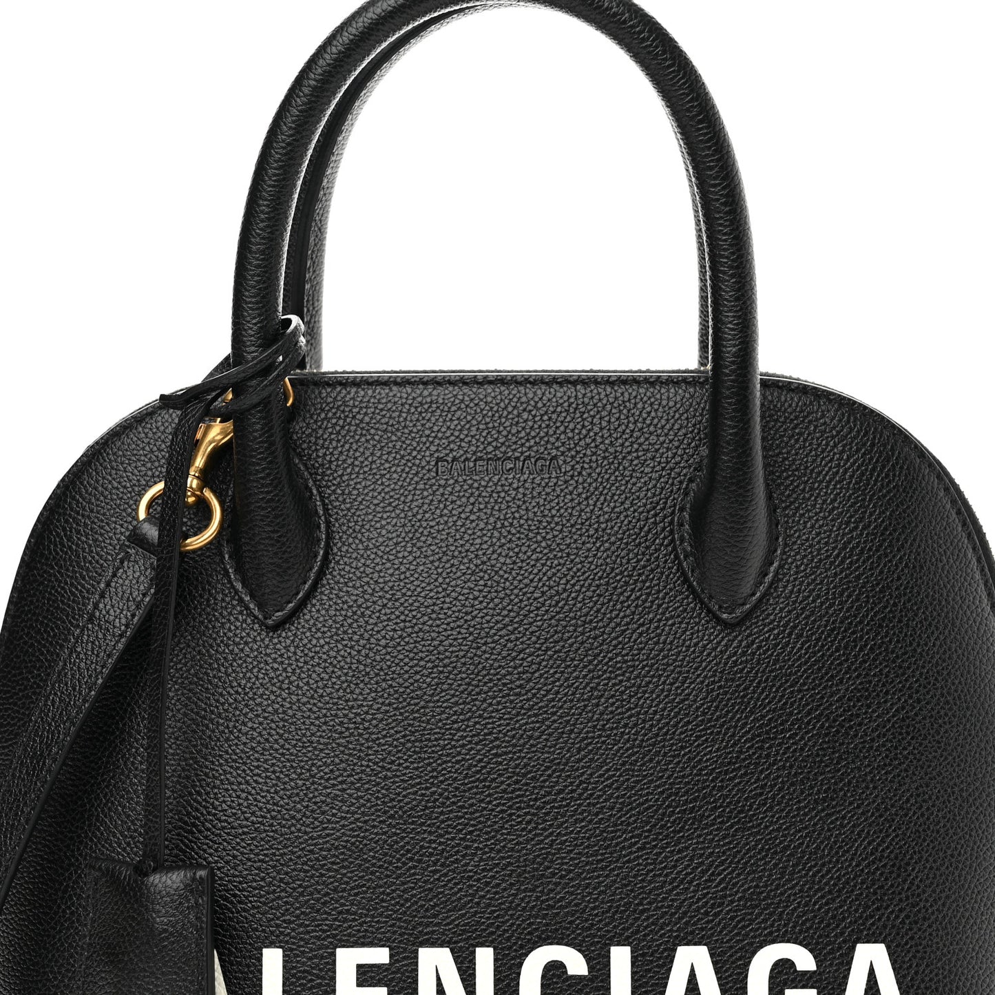 Grained Calfskin Logo S Ville Top Handle Bag Black White
