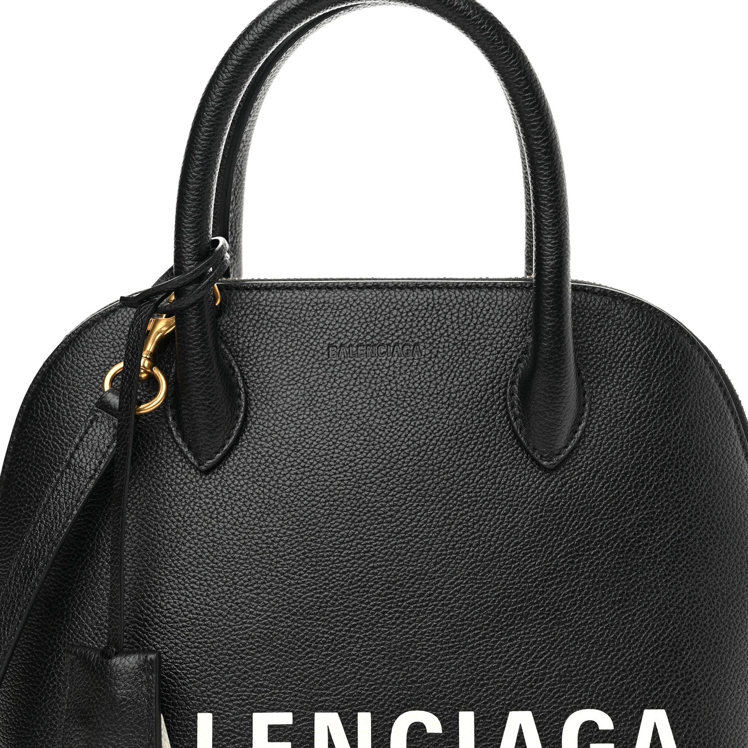 Balenciaga Grained Calfskin Logo S Ville Top Handle Bag Black White 8 of 11