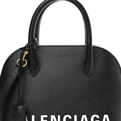 Balenciaga Grained Calfskin Logo S Ville Top Handle Bag Black White 8 of 11