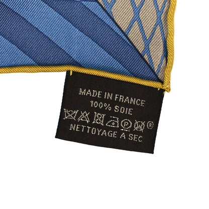 Hermes Silk Twill Grande Theatre Nouveau Scarf 90 Bleu Jean Vert Moutarde 4 of 4