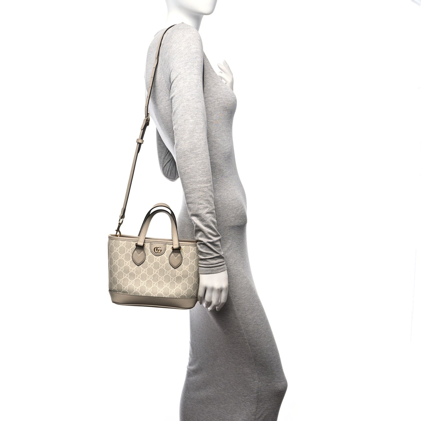 GG Supreme Monogram Textured Dollar Calfskin Mini Ophidia Shoulder Tote Bag Bag Beige Mystic White Oatmeal