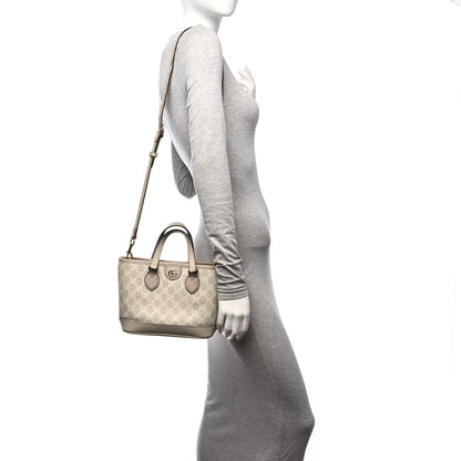 Gucci GG Supreme Monogram Textured Dollar Calfskin Mini Ophidia Shoulder Tote Bag Bag Beige Mystic White Oatmeal 2 of 12