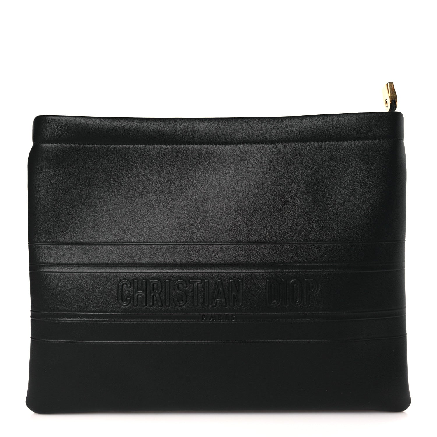 Christian Dior Calfskin Embossed Logo Zip Clutch Black 1 of 9