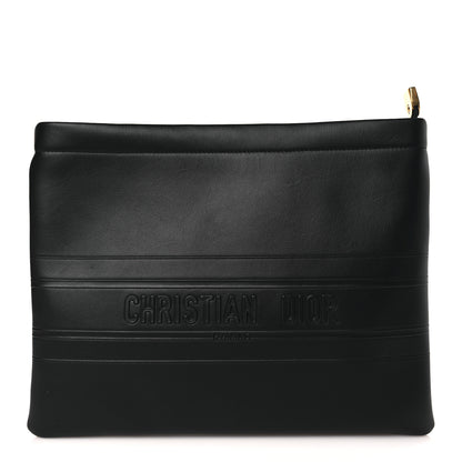 Christian Dior Calfskin Embossed Logo Zip Clutch Black 1 of 9