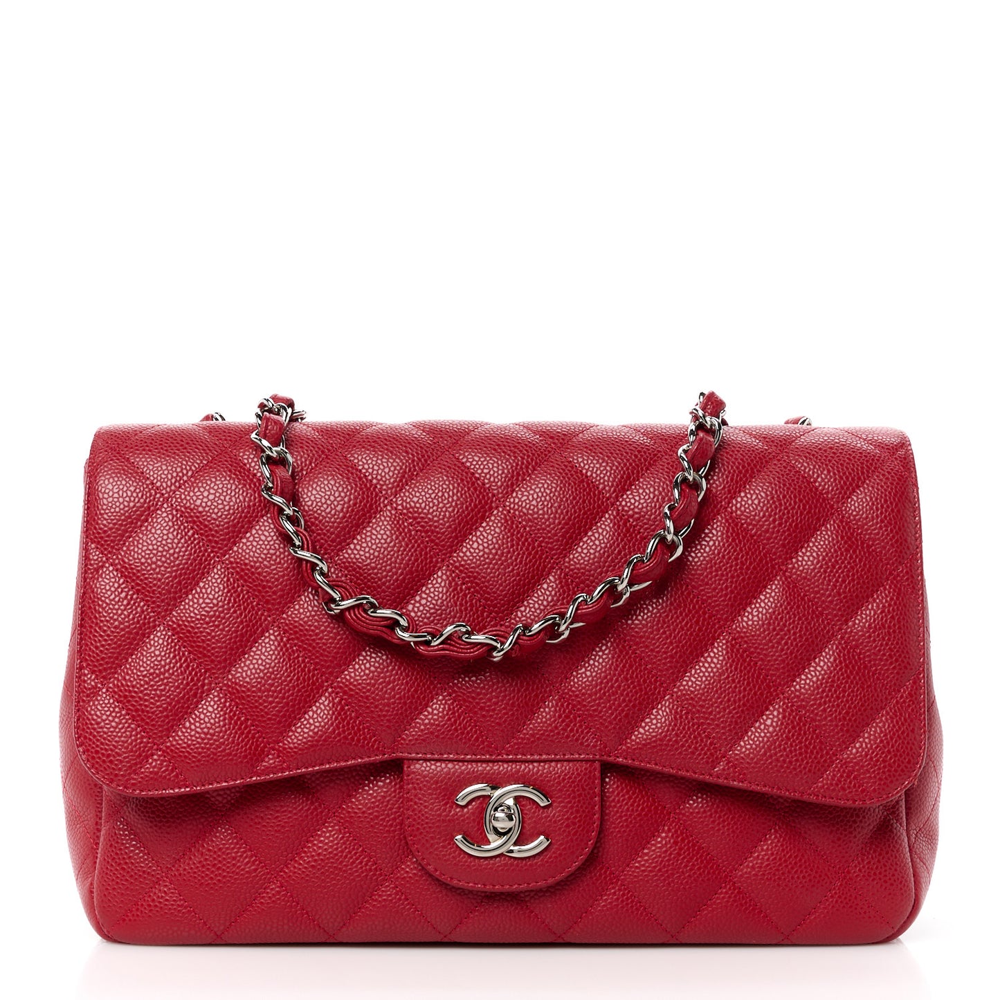 Caviar Quilted Jumbo Single Flap Red