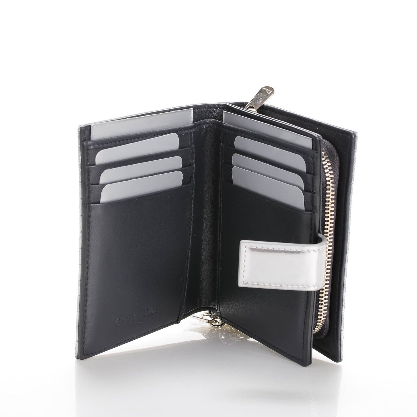 Metallic Patent Micro-Cannage Lady Dior Eden Wallet Silver