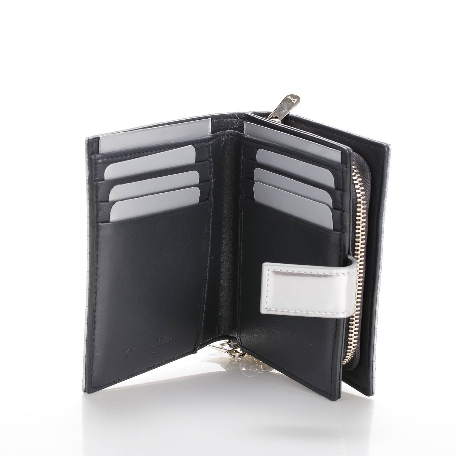 Christian Dior Metallic Patent Micro-Cannage Lady Dior Eden Wallet Silver 5 of 9