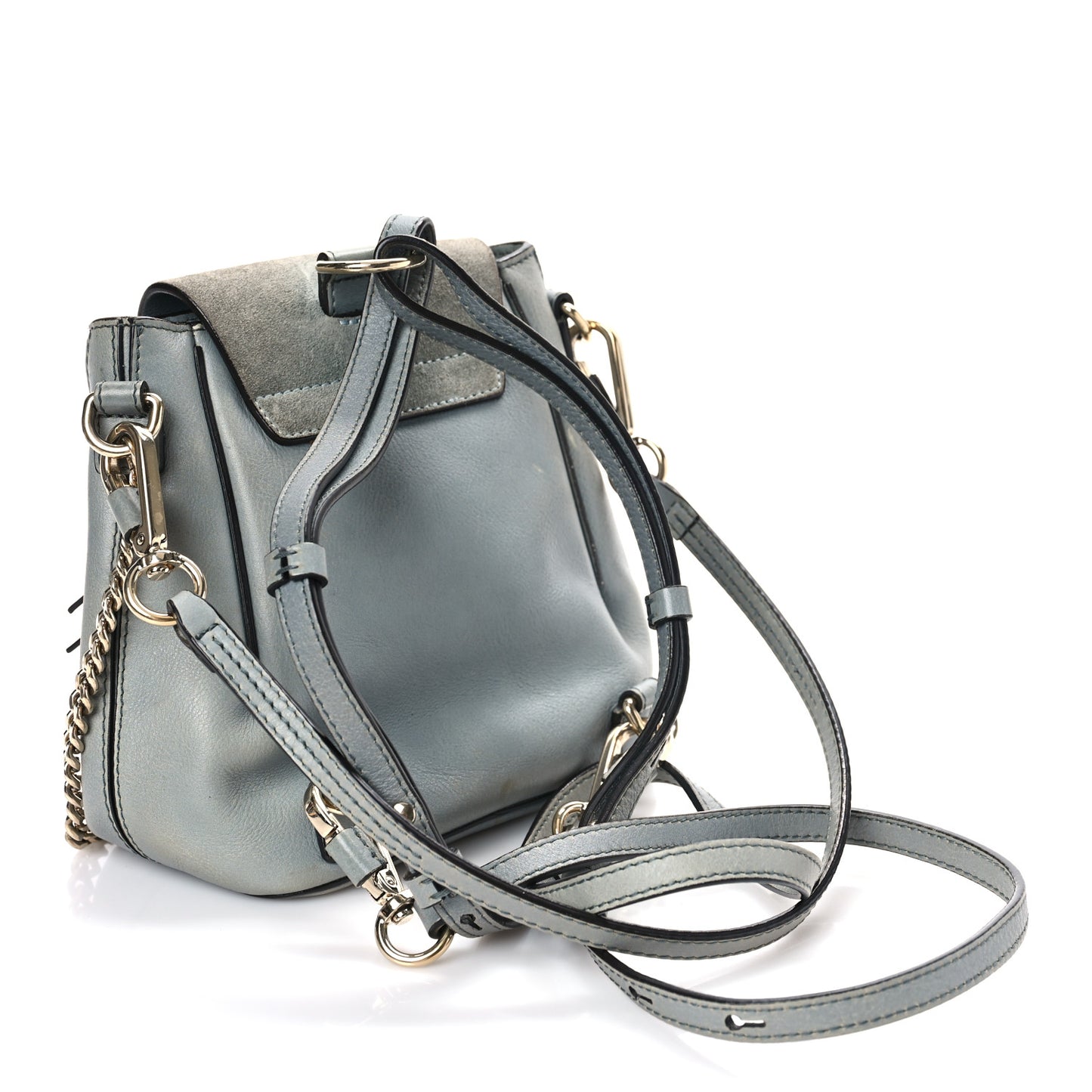 Suede Calfskin Mini Faye Backpack Washed Blue