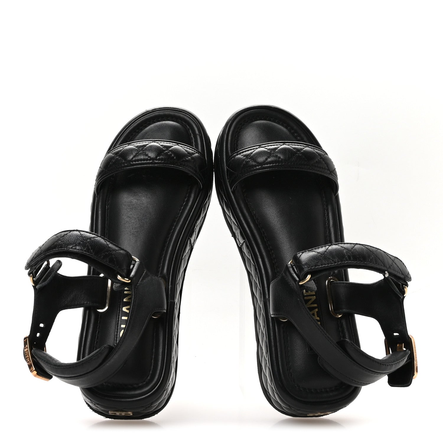 Chanel Lambskin Quilted Platform Sandals 38 Black 1756881