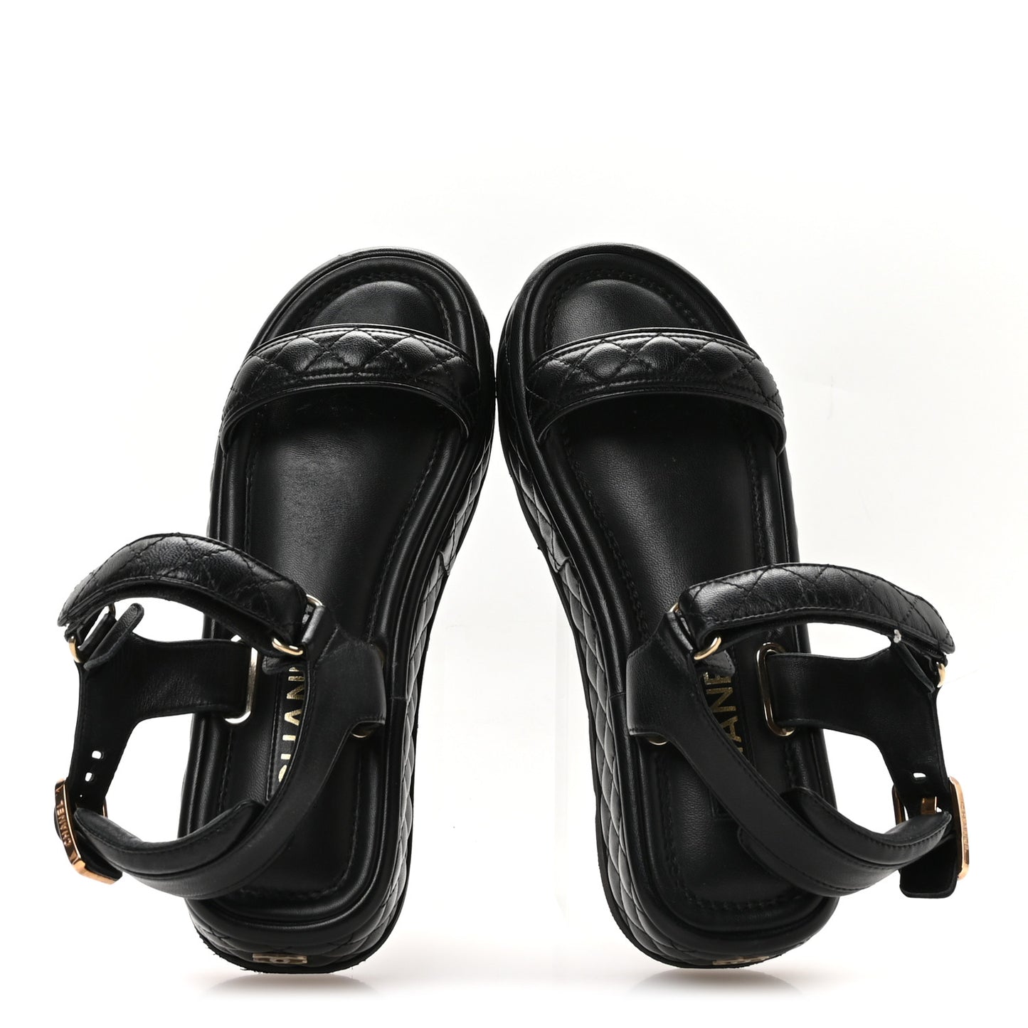Lambskin Quilted Platform Sandals 38 Black