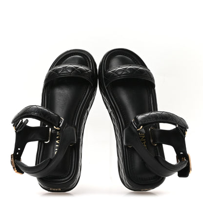 Chanel Lambskin Quilted Platform Sandals 38 Black 2 of 9