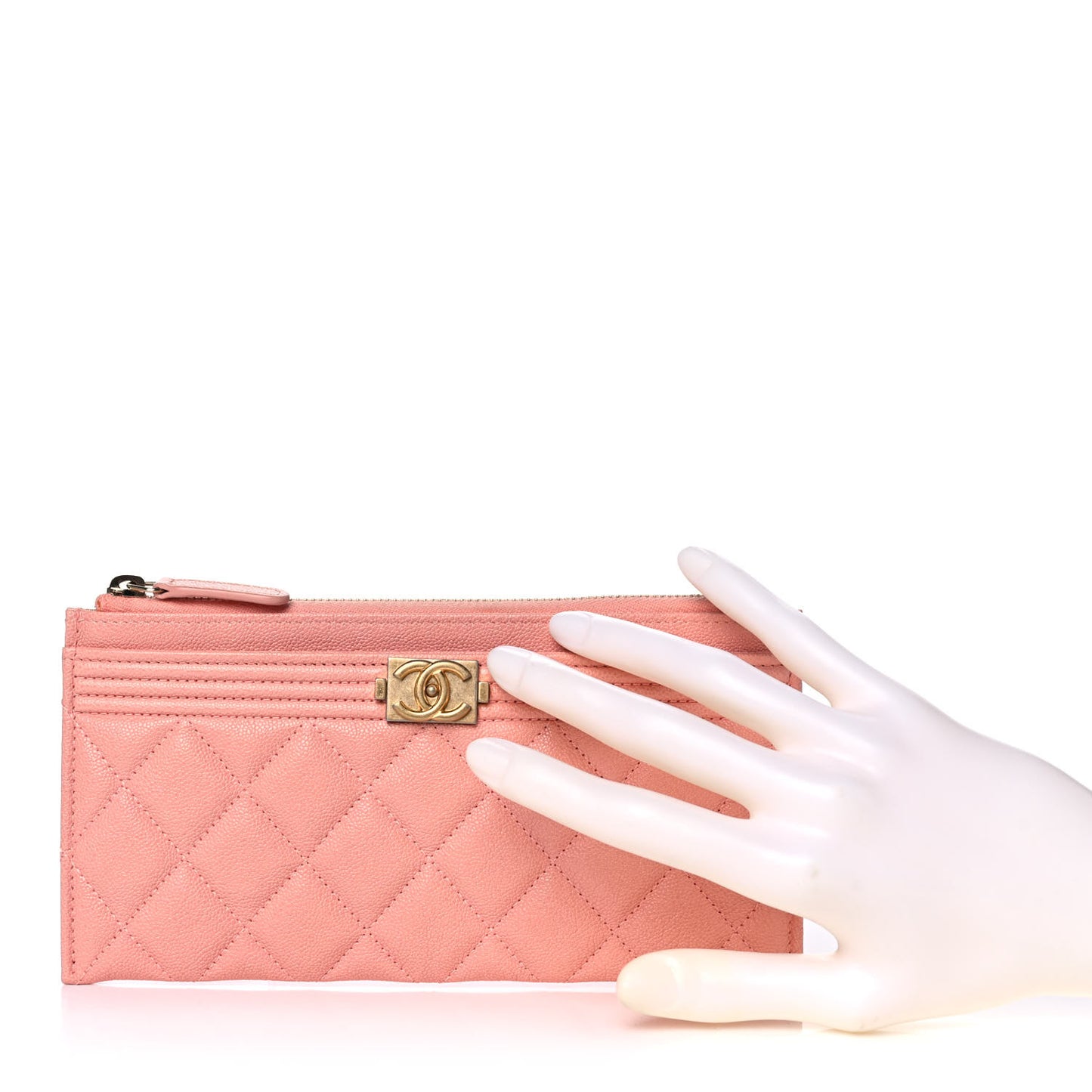 Caviar Quilted Classic Zip Boy Pouch Light Pink