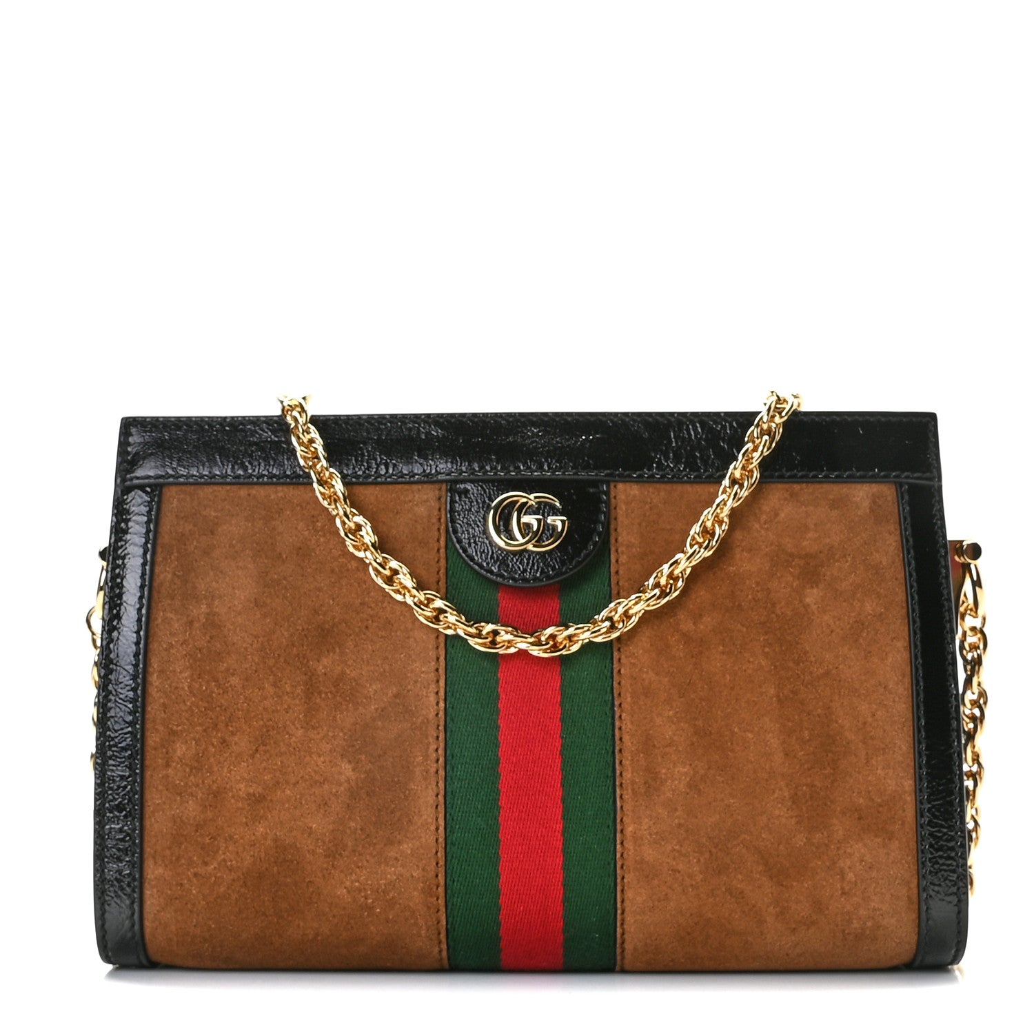 Gucci Suede Patent Web Small Ophidia Chain Shoulder Bag Nocciola Black 1 of 10