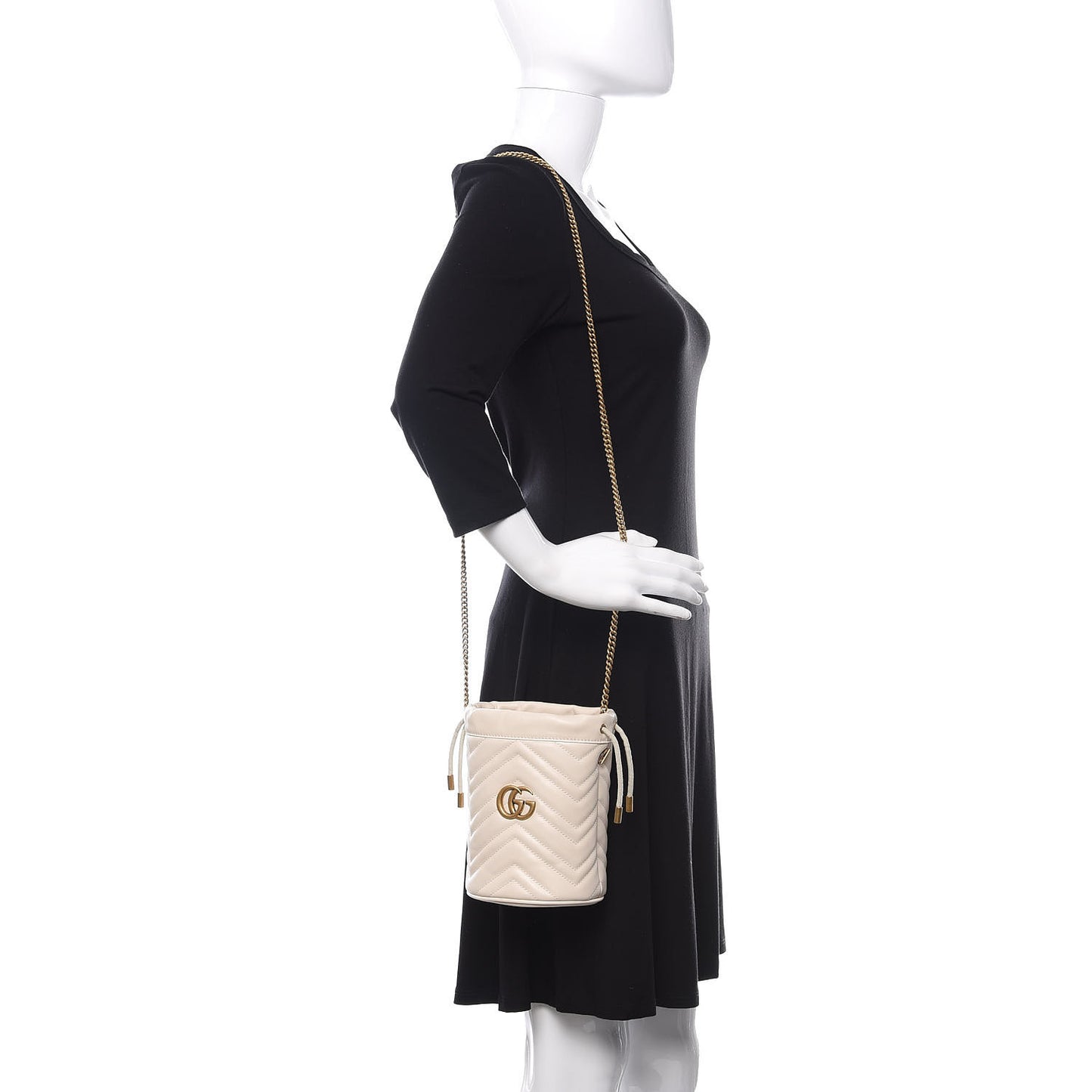 Calfskin Matelasse Mini GG Marmont 2.0 Bucket Bag White