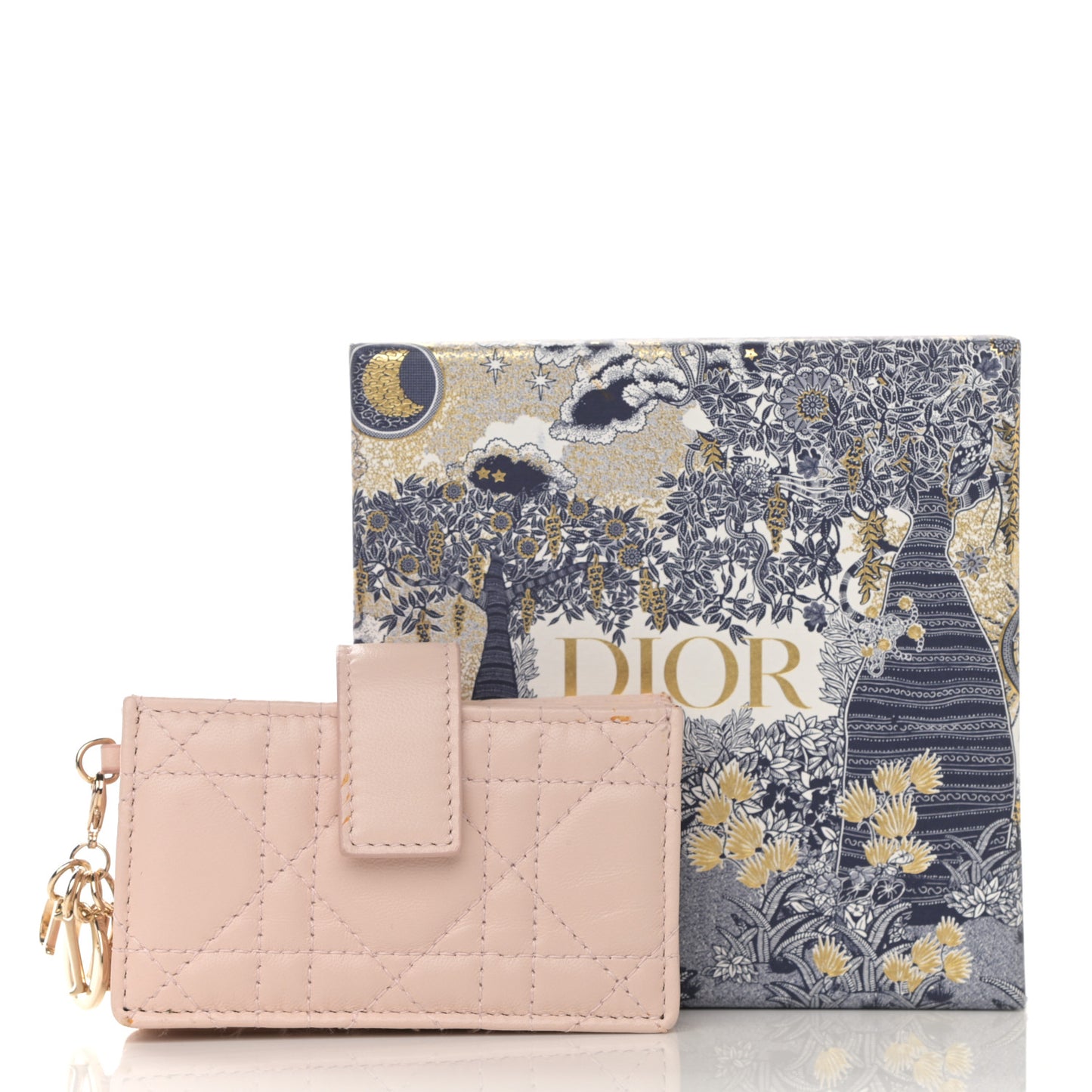 Lambskin Cannage Lady Dior 5-Gusset Card Holder Light Pink
