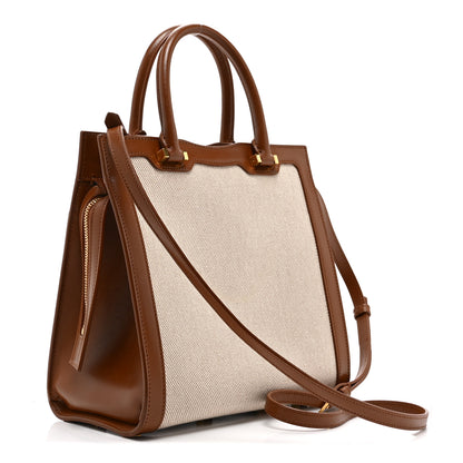 Saint Laurent Canvas Calfskin Small Uptown Tote Brown 3 of 10