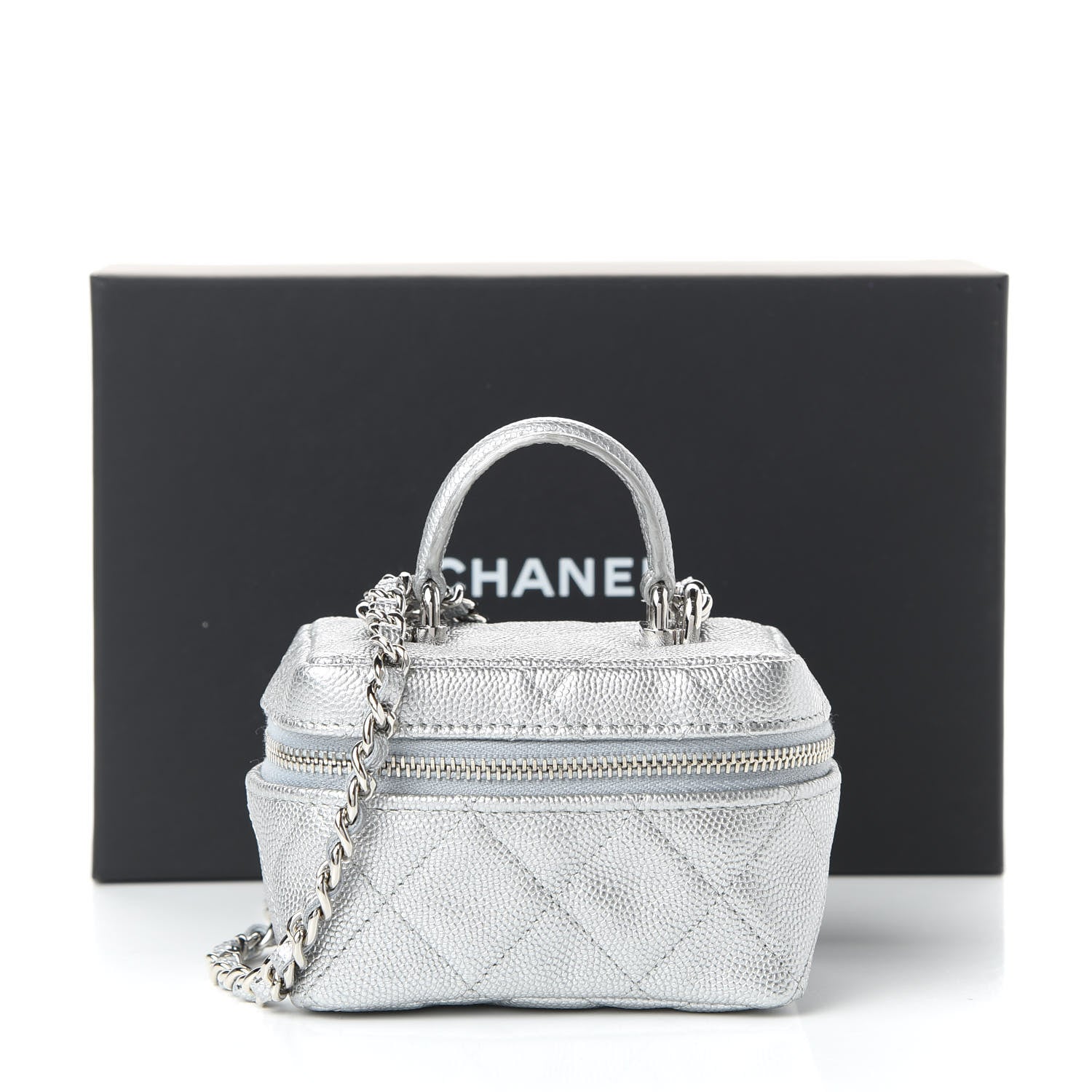 Chanel Metallic Caviar Quilted Mini Top Handle Vanity With Chain Silver 11 of 11