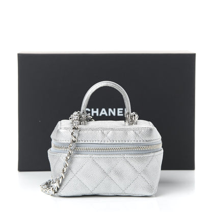 Chanel Metallic Caviar Quilted Mini Top Handle Vanity With Chain Silver 11 of 11