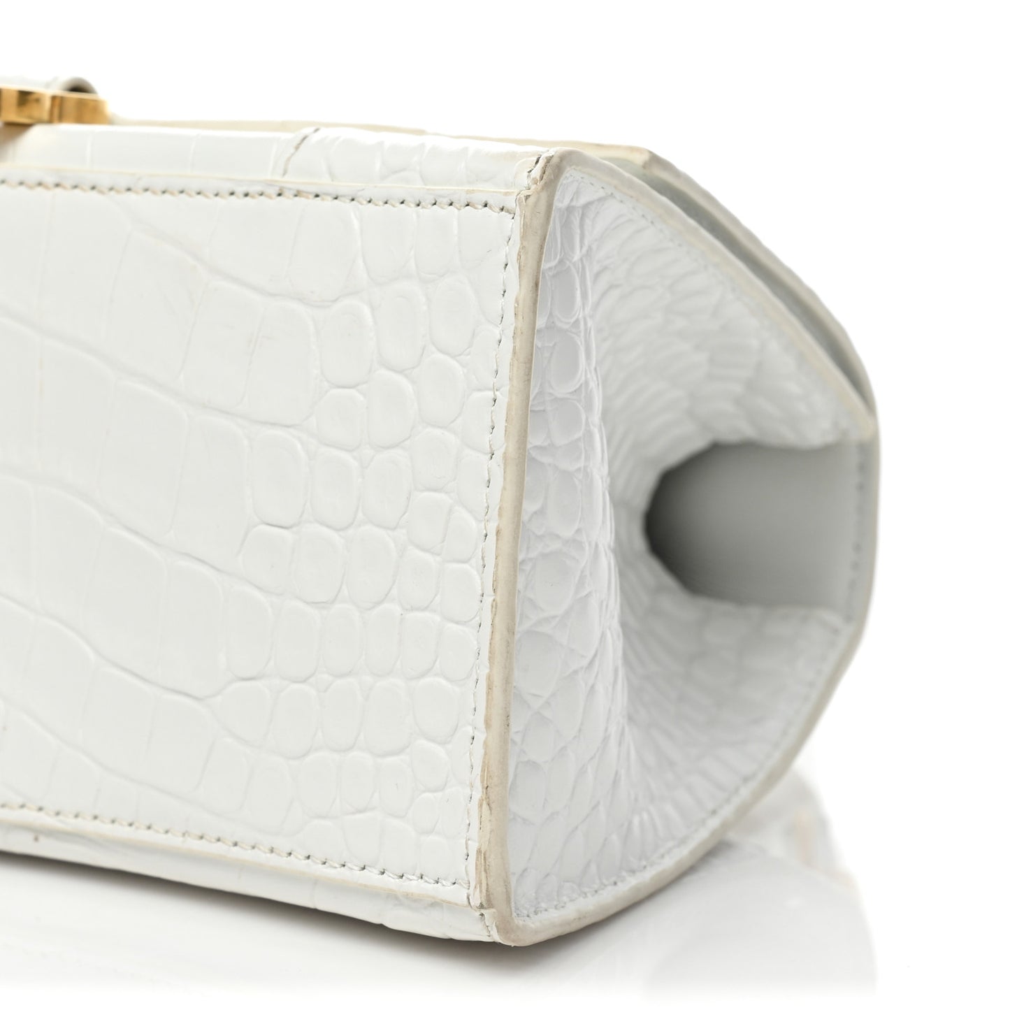 Shiny Calfskin Crocodile Embossed Small Hourglass Top Handle Bag Optic White