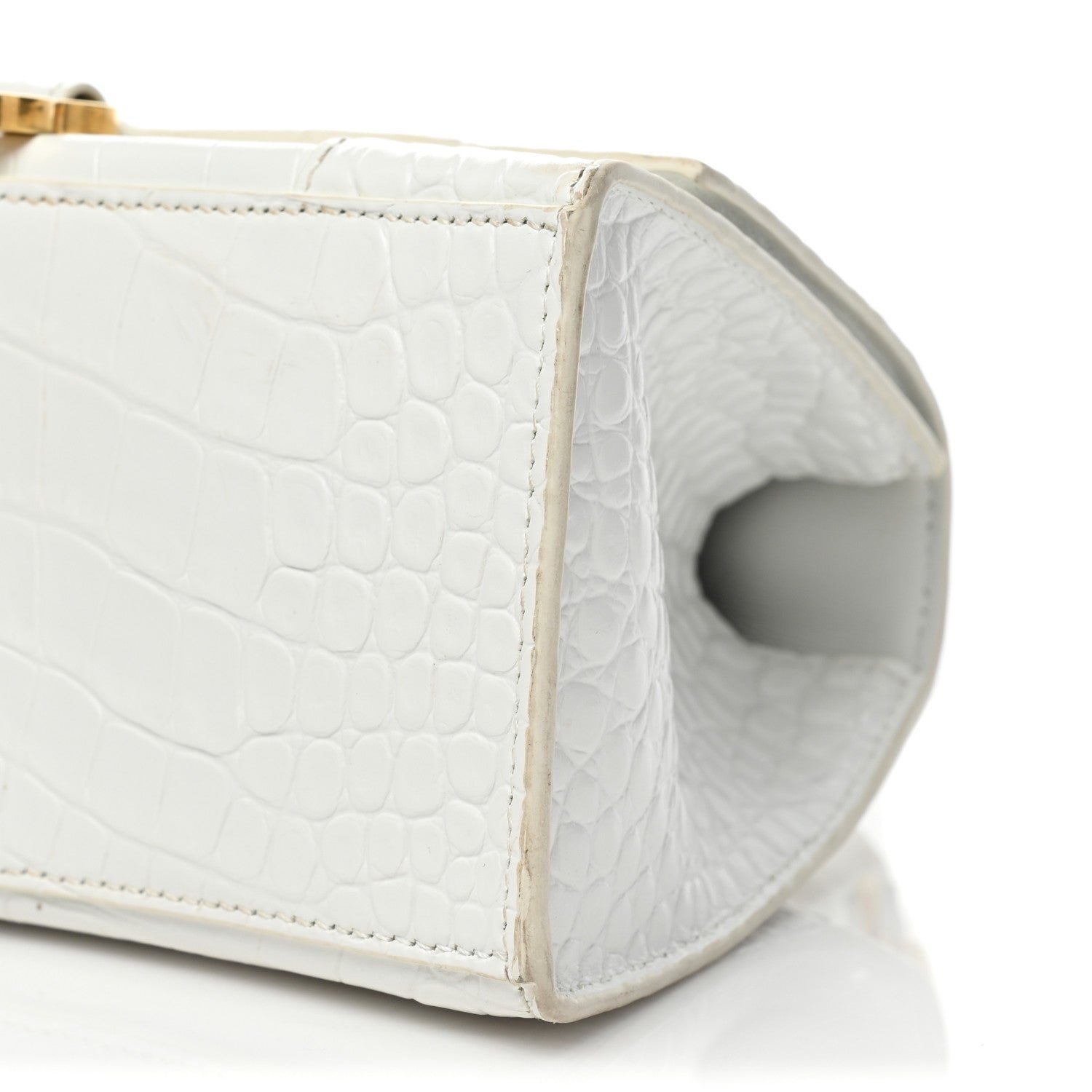 Balenciaga Shiny Calfskin Crocodile Embossed Small Hourglass Top Handle Bag Optic White 7 of 11