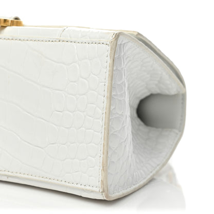 Balenciaga Shiny Calfskin Crocodile Embossed Small Hourglass Top Handle Bag Optic White 7 of 11