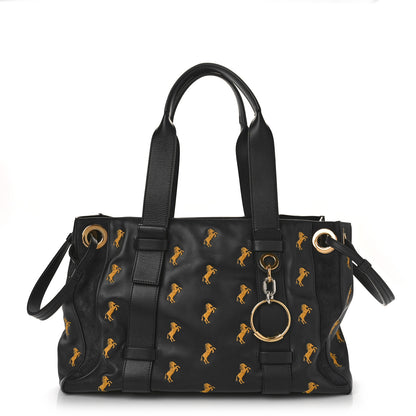 Chloe Smooth Calfskin Little Horses Embroidered Tao Zipped Tote Full Blue 1 of 7