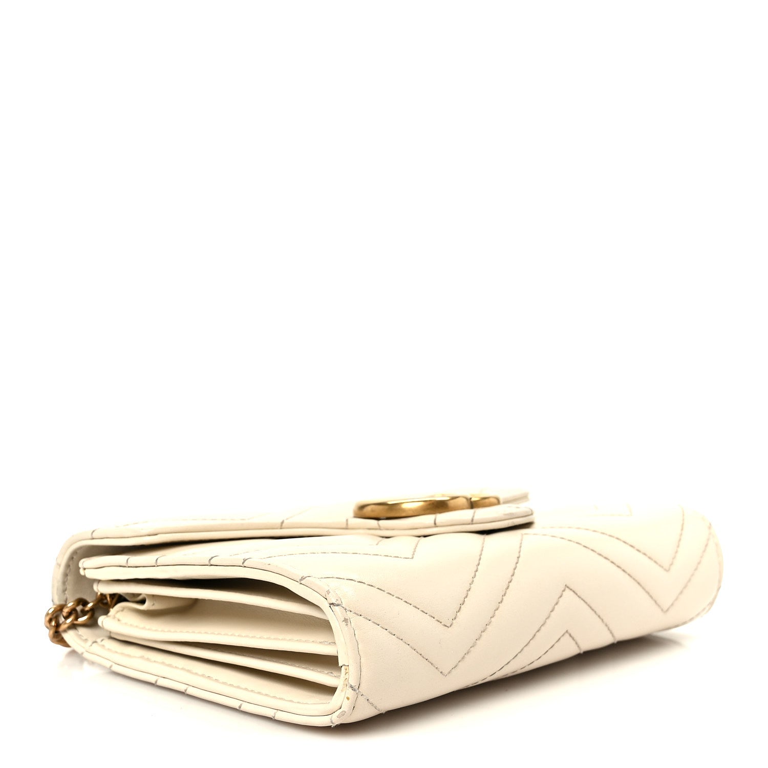 Gucci Calfskin Matelasse GG Marmont Chain Wallet Mystic White