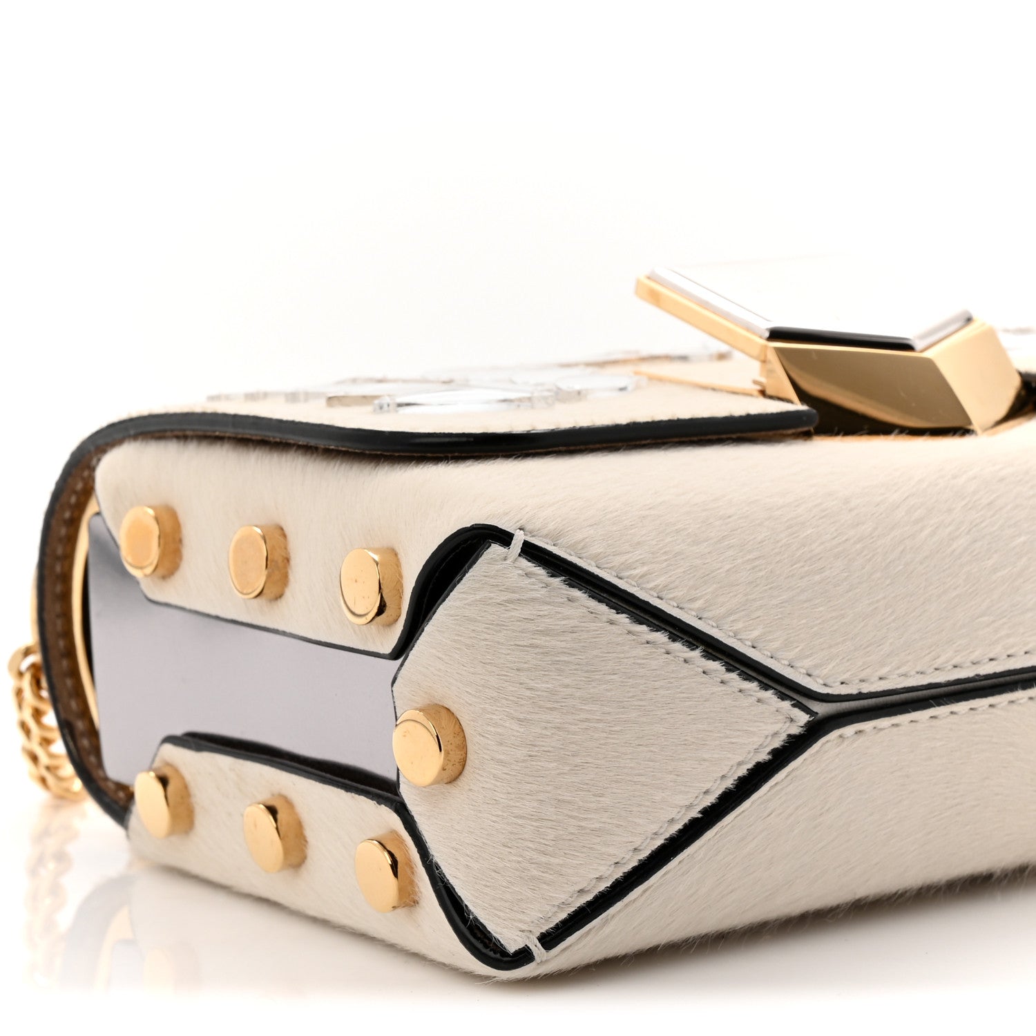 Jimmy Choo Calf Hair Mirror Embellished Lockett Petite Shoulder Bag White 8 of 10