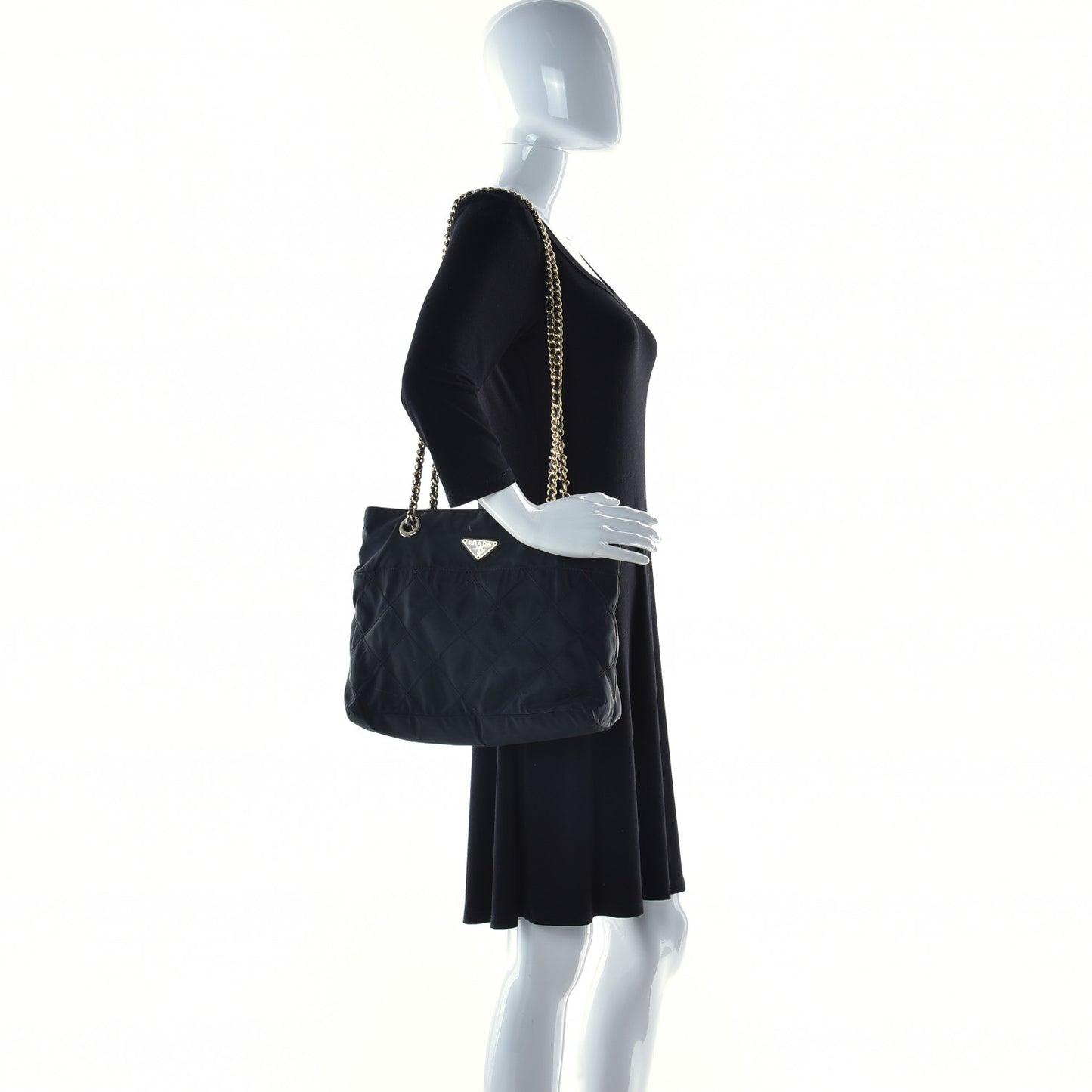 Nylon Tessuto Quilted Shoulder Bag Black