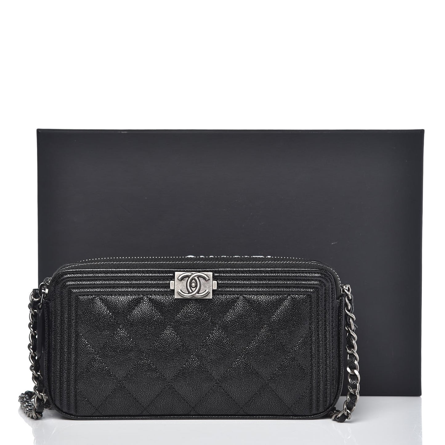 Caviar Quilted Small Boy Clutch With Chain Black