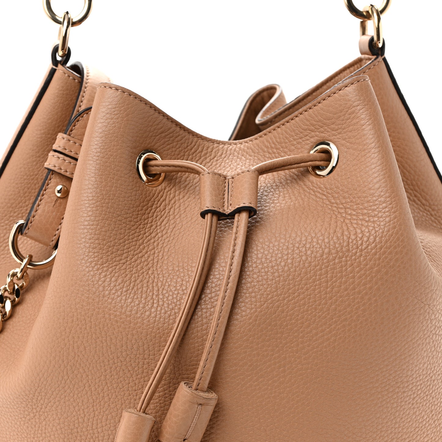 Pebbled Calfskin Miss Bamboo Bucket Bag Camelia