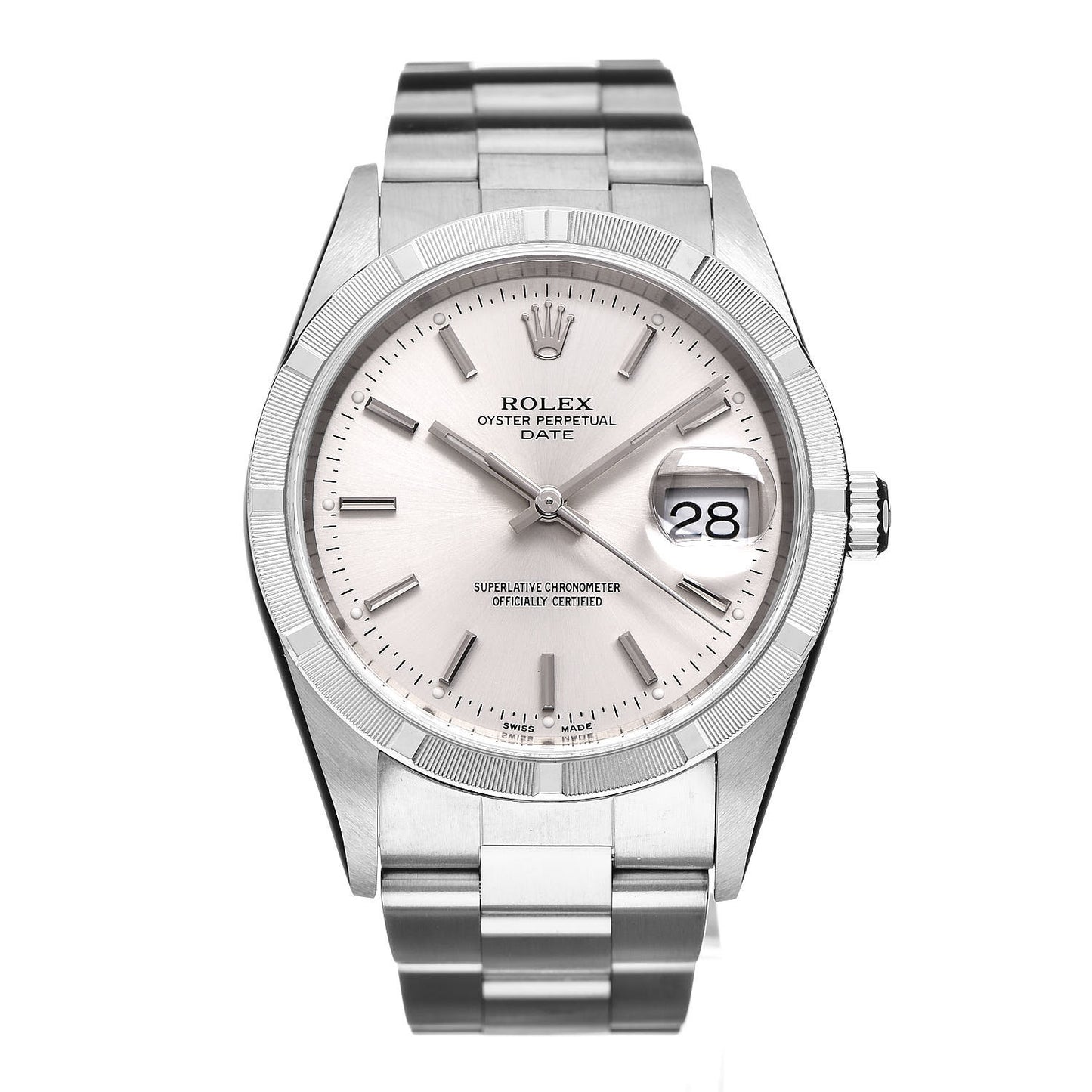 Stainless Steel 34mm Oyster Perpetual Date Watch Silver 15210