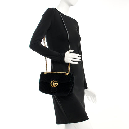 Gucci Velvet Matelasse Small GG Marmont Shoulder Bag Black 2 of 8