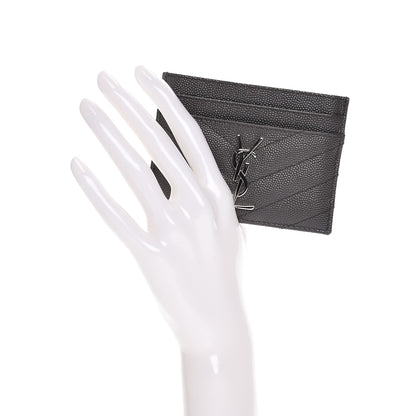Saint Laurent Grain De Poudre Matelasse Chevron Monogram Credit Card Case Earth 2 of 9