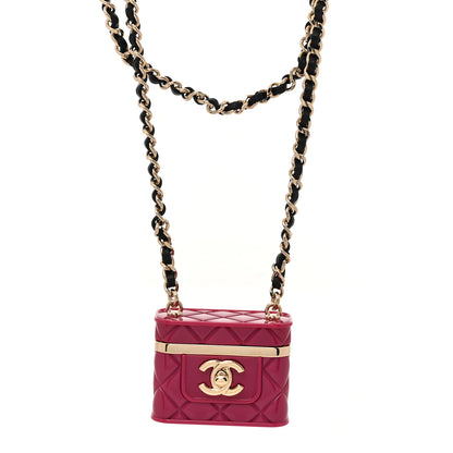 Chanel Metal Resin Lambskin Flap Bag Necklace Pink Gold Black 1 of 6