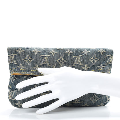 Louis Vuitton Monogram Denim Pochette Plat Clutch Blue 2 of 11
