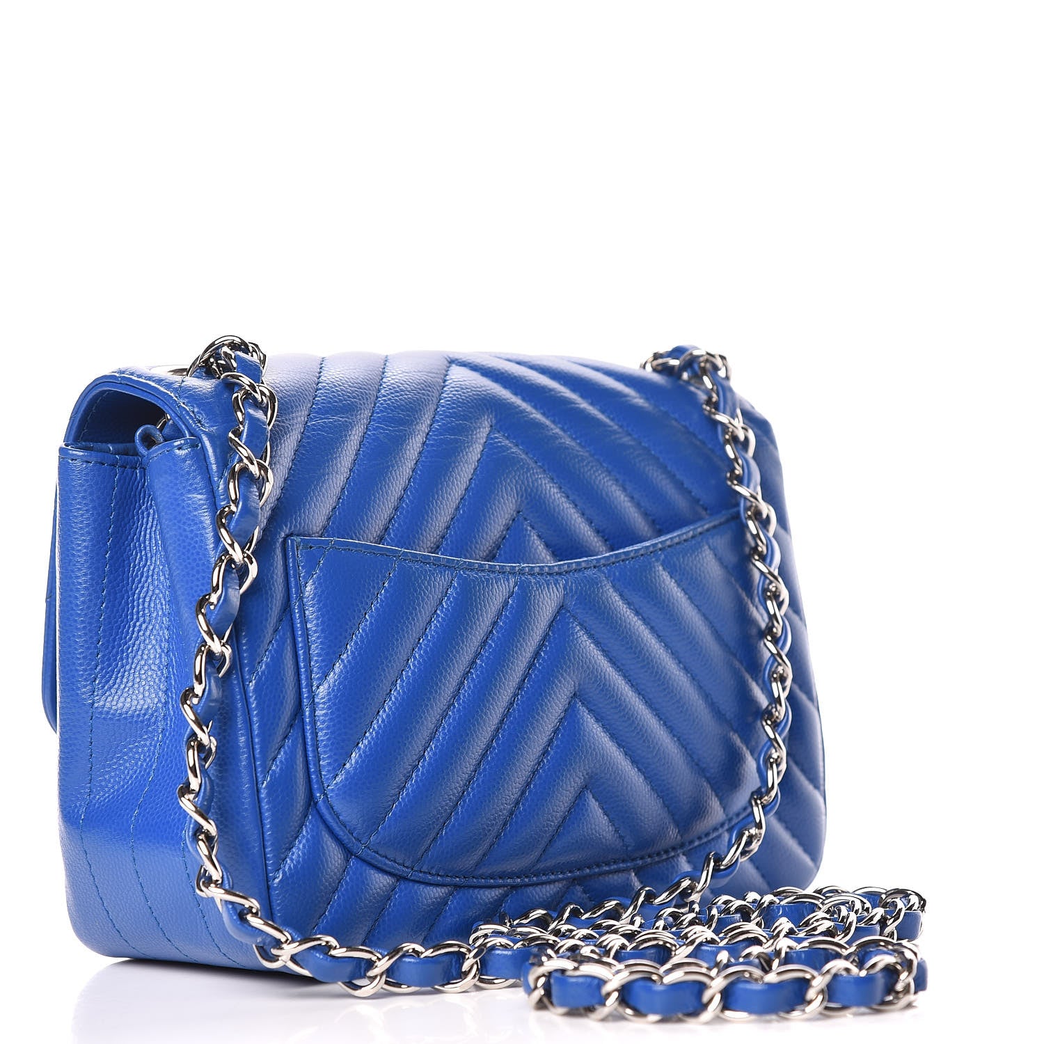 Chanel Caviar Chevron Quilted Mini Square Flap Blue 3 of 10
