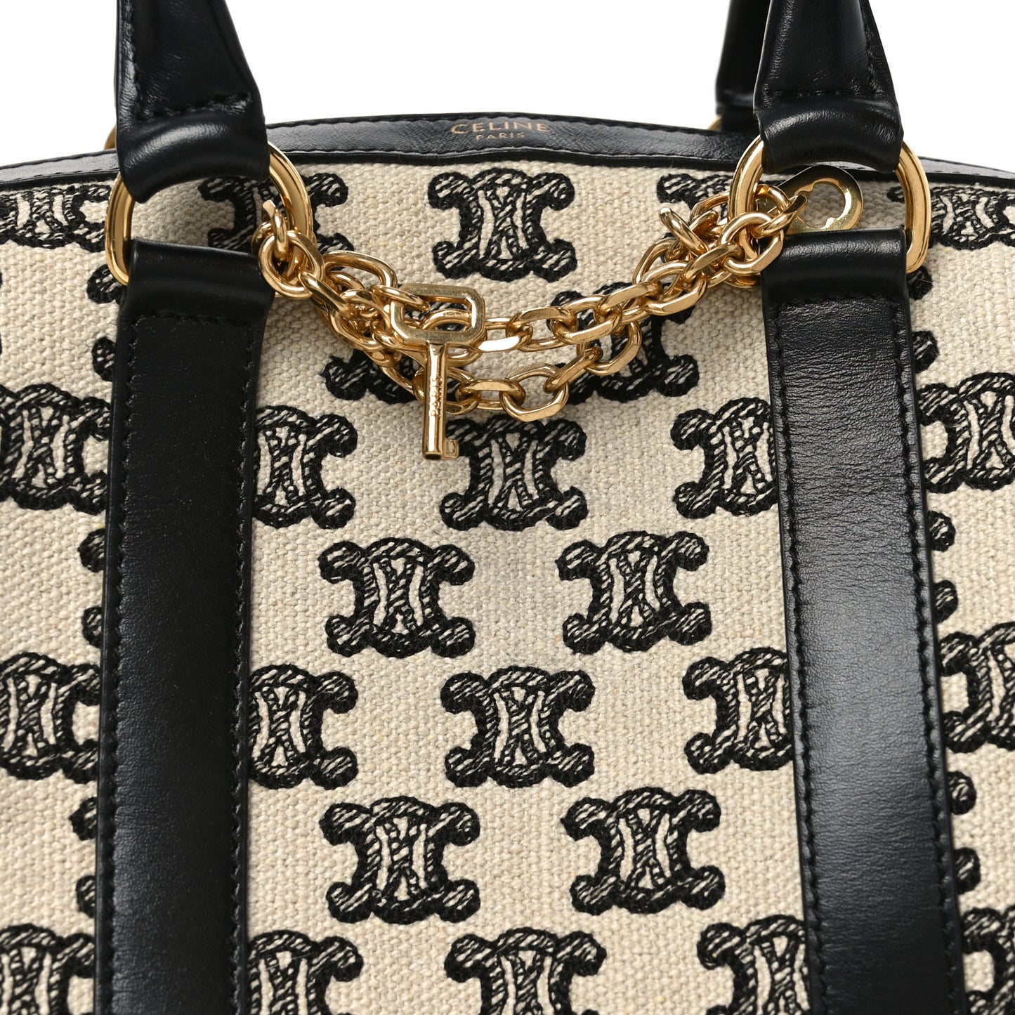 Canvas Calfskin Triomphe Embroidered Boston Bag Black
