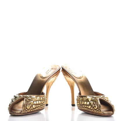 Gucci Calfskin Studded Peep Toe Mules 6.5 Gold 5 of 17