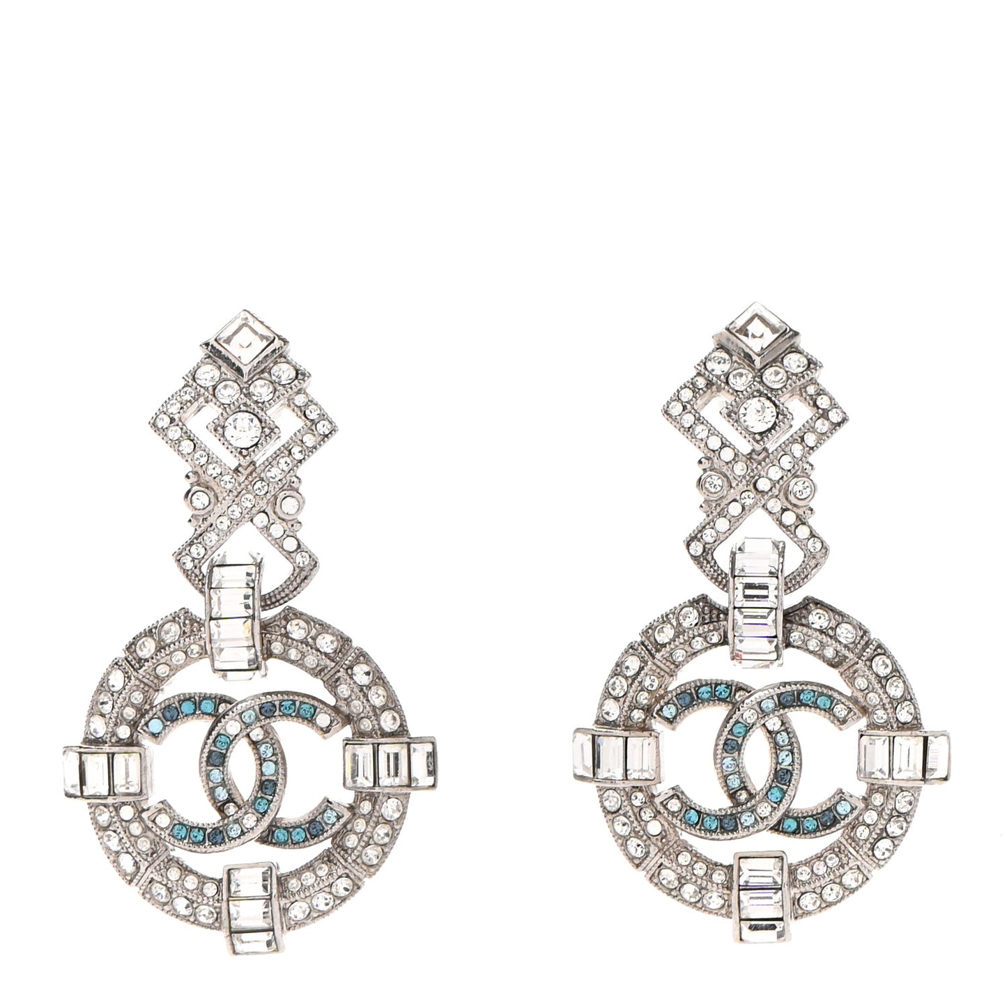 Crystal CC Drop Earrings Silver