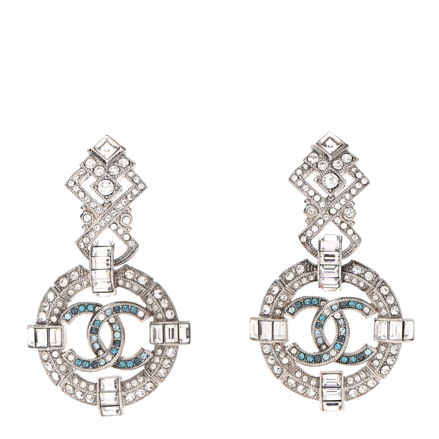 Chanel Crystal CC Drop Earrings Silver 1 of 4