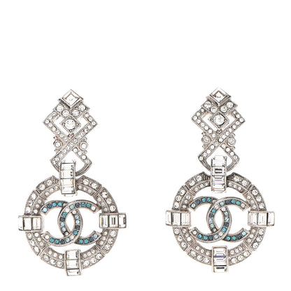 Chanel Crystal CC Drop Earrings Silver 1 of 4