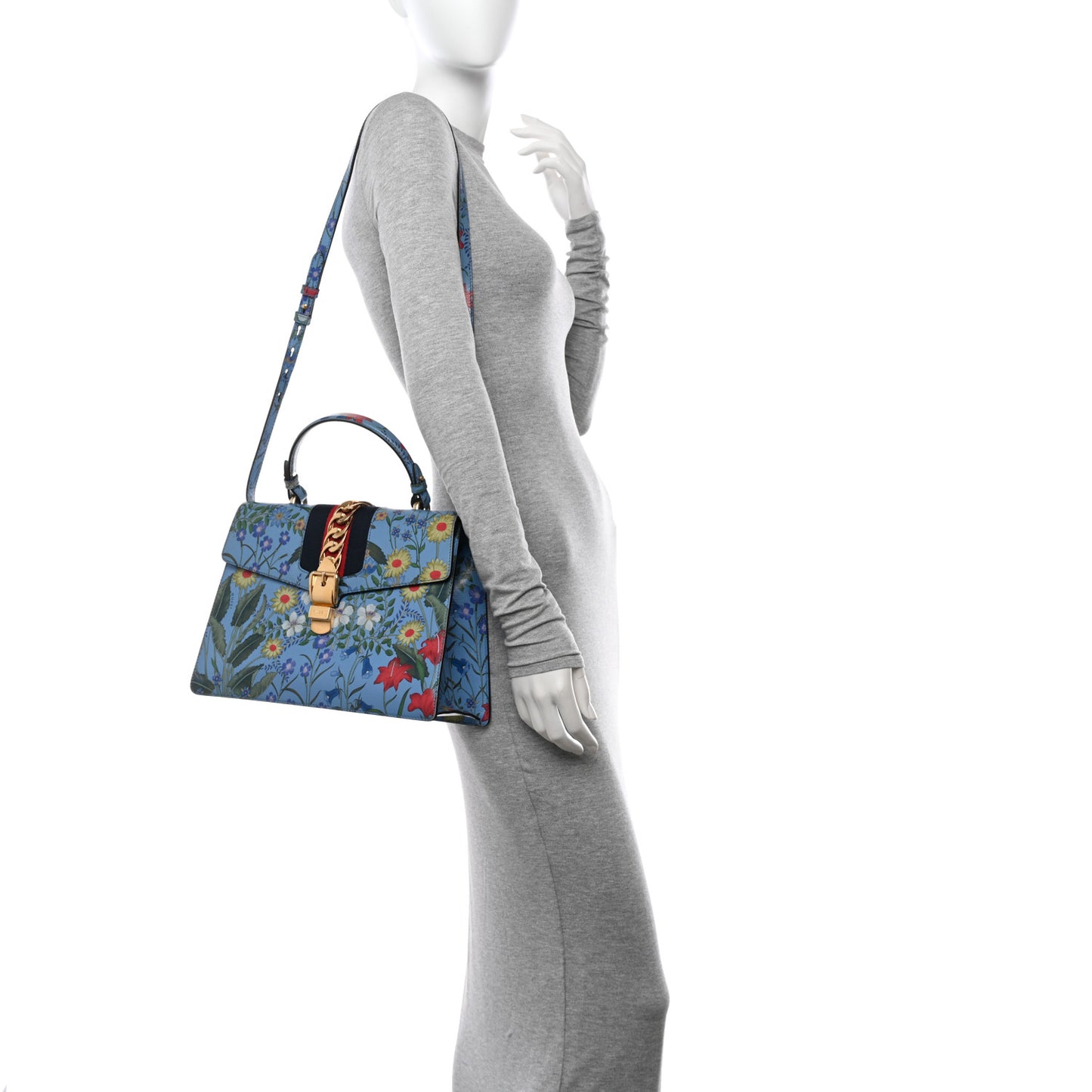 Calfskin New Flora Medium Sylvie Top Handle Bag Azure