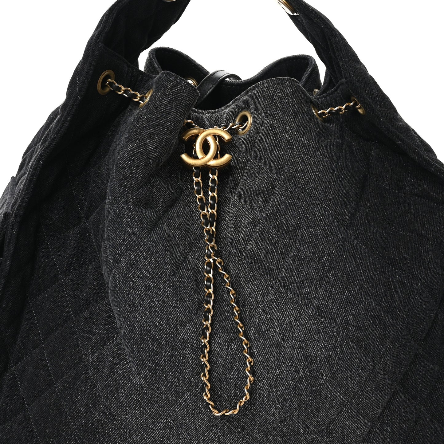 Washed Denim Quilted Large Chanel 25 Handbag Black