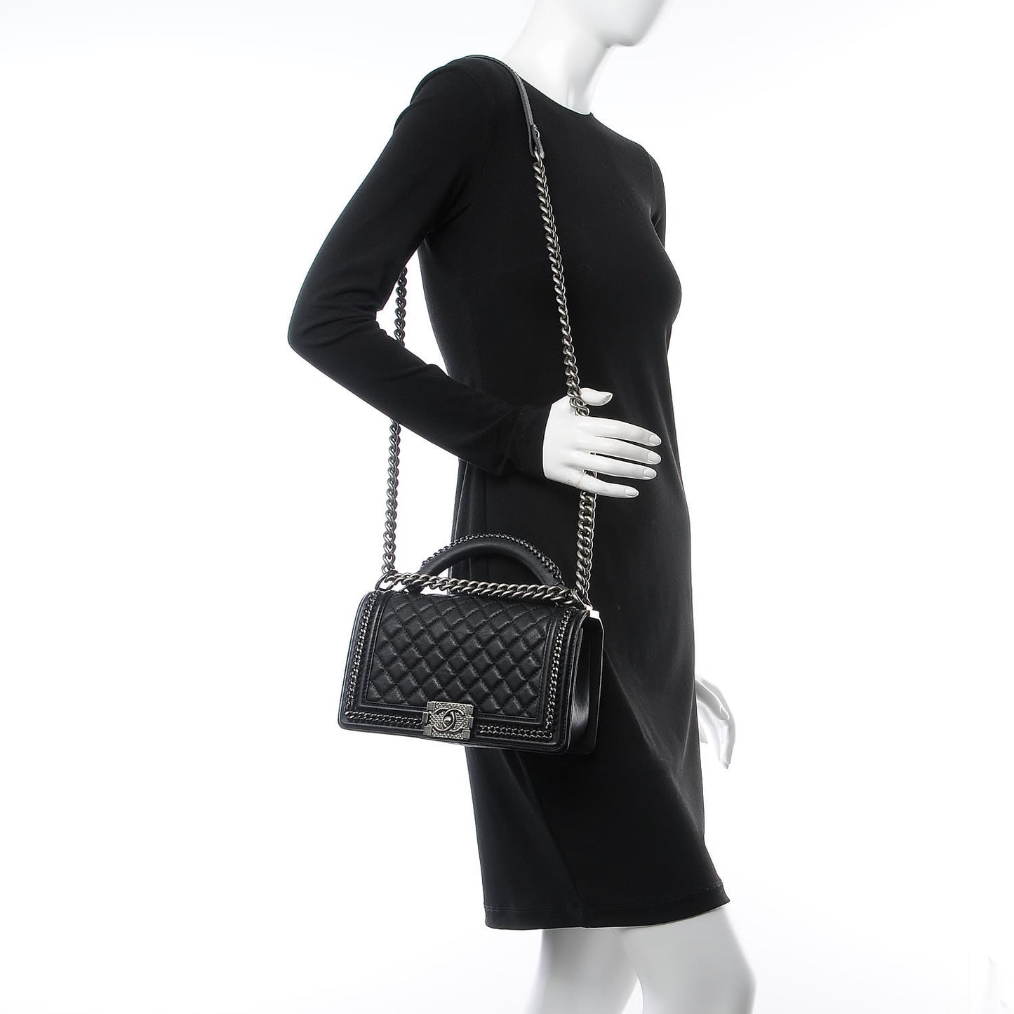 Calfskin Quilted Medium Boy Top Handle Flap Black